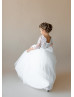 Three Quarter Sleeves Ivory Lace Tulle Sheer Back Flower Girl Dress